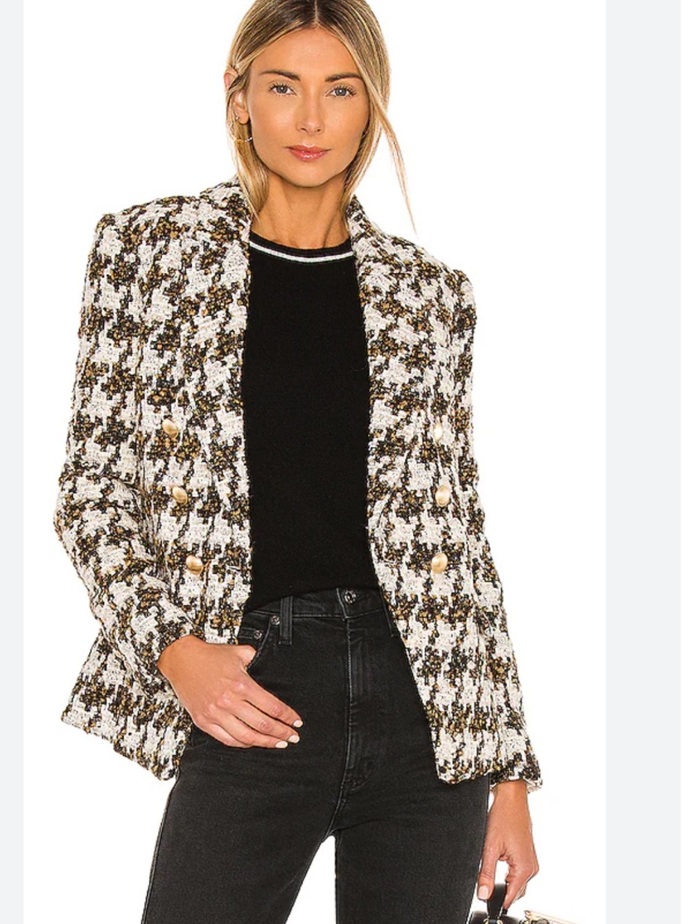 L'Agence Kenzie Tweed Brown Houndstooth Blazer NWOT